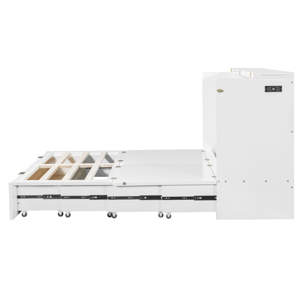 HomeRoots White Wood Queen Murphy Bed – Elegant Space-Saving Design with Built-In Storage for Ultimate Comfort 602172