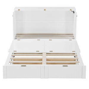 HomeRoots White Wood Queen Murphy Bed – Elegant Space-Saving Design with Built-In Storage for Ultimate Comfort 602172