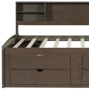 HomeRoots Brown Wood Full Bed Frame with Storage Drawers - Sturdy Platform Design for Organized Bedrooms! 602173
