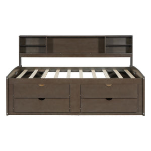 HomeRoots Brown Wood Full Bed Frame with Storage Drawers - Sturdy Platform Design for Organized Bedrooms! 602173