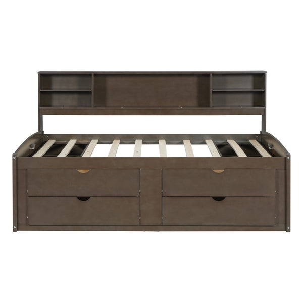 HomeRoots Brown Wood Full Bed Frame with Storage Drawers - Sturdy Platform Design for Organized Bedrooms! 602173