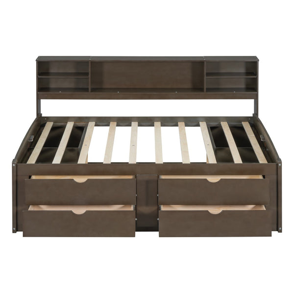 HomeRoots Brown Wood Full Bed Frame with Storage Drawers - Sturdy Platform Design for Organized Bedrooms! 602173