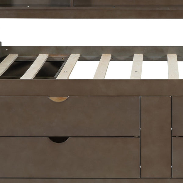 HomeRoots Brown Wood Full Bed Frame with Storage Drawers - Sturdy Platform Design for Organized Bedrooms! 602173