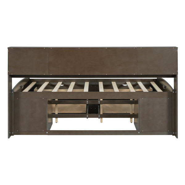 HomeRoots Brown Wood Full Bed Frame with Storage Drawers - Sturdy Platform Design for Organized Bedrooms! 602173