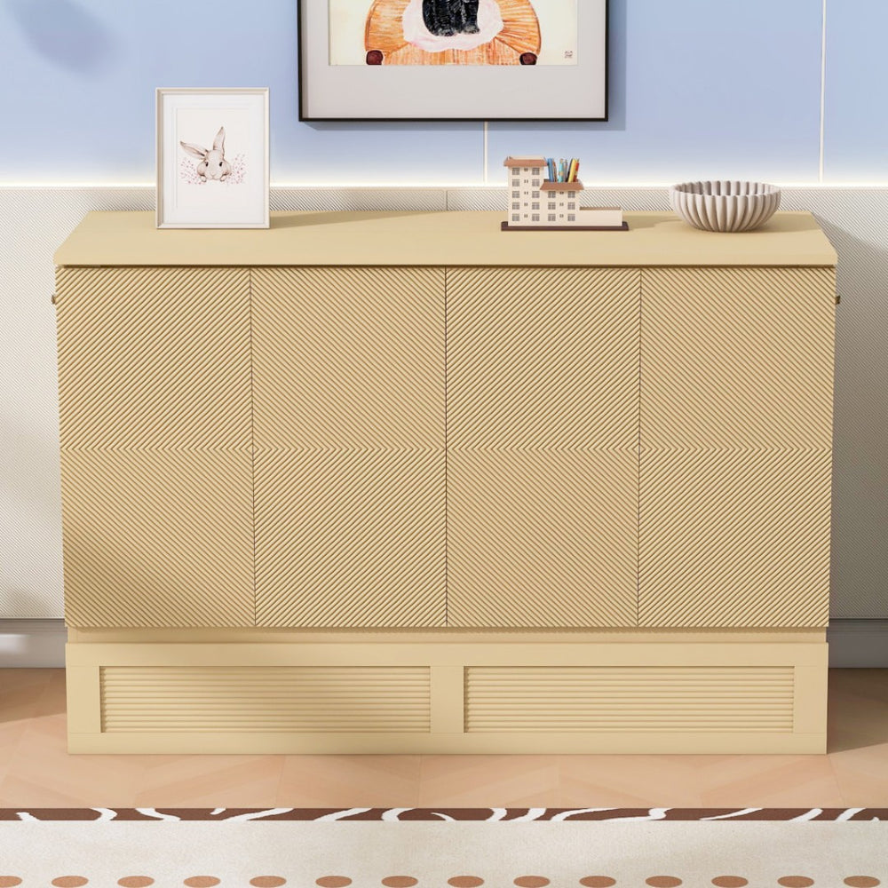 HomeRoots Gold Wood Queen Murphy Bed – Stylish Space-Saving Design with USB Port & Built-in Storage Drawer 602175