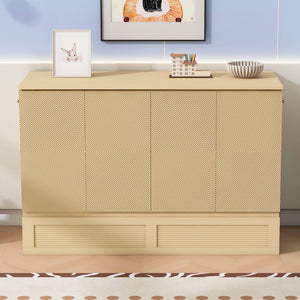 HomeRoots Gold Wood Queen Murphy Bed – Stylish Space-Saving Design with USB Port & Built-in Storage Drawer 602175