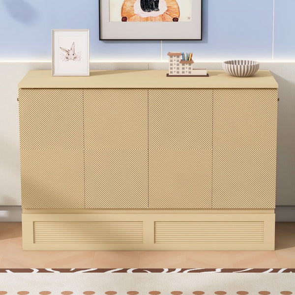 HomeRoots Gold Wood Queen Murphy Bed – Stylish Space-Saving Design with USB Port & Built-in Storage Drawer 602175