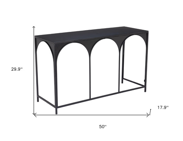 Homeroots 50" Black Steel Frame Console Table - Stylish Entryway Furniture With Durable Three Arch Design   602176