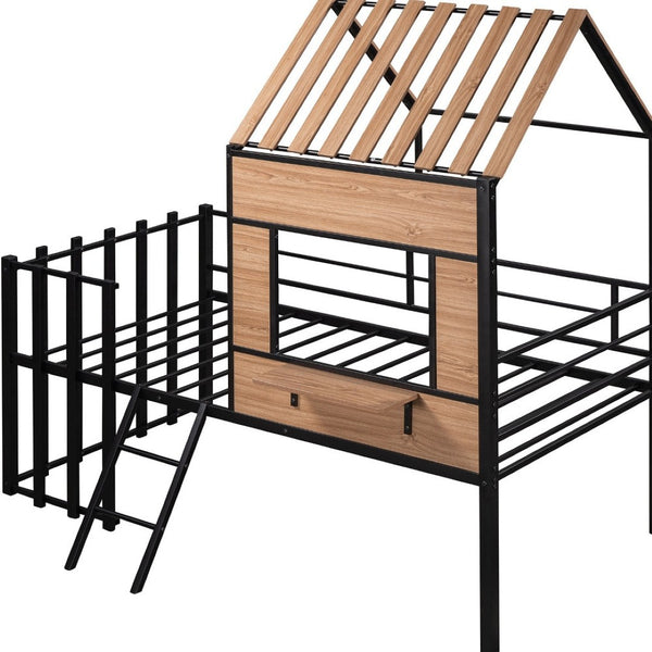 HomeRoots Black Twin Loft Bed - Stylish Solid Wood & Metal Frame with Under-Bed Space for Study & Storage 602179