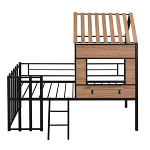 HomeRoots Black Twin Loft Bed - Stylish Solid Wood & Metal Frame with Under-Bed Space for Study & Storage 602179