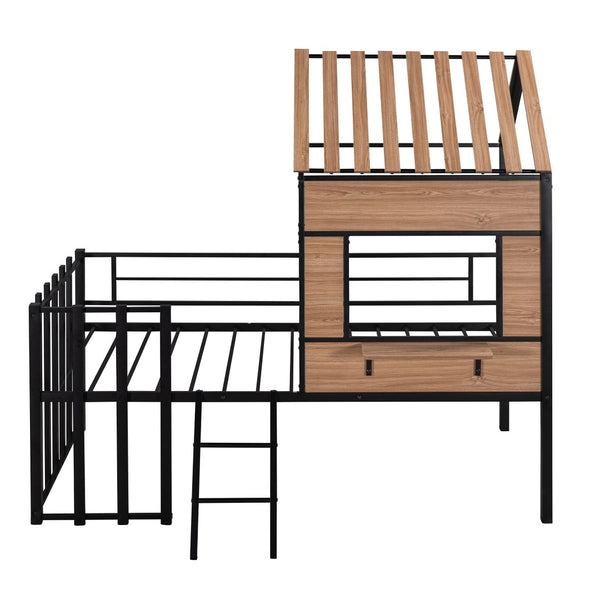 HomeRoots Black Twin Loft Bed - Stylish Solid Wood & Metal Frame with Under-Bed Space for Study & Storage 602179