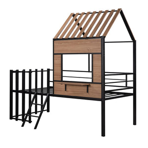 HomeRoots Black Twin Loft Bed - Stylish Solid Wood & Metal Frame with Under-Bed Space for Study & Storage 602179