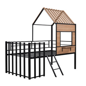 HomeRoots Black Twin Loft Bed - Stylish Solid Wood & Metal Frame with Under-Bed Space for Study & Storage 602179
