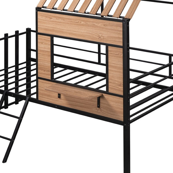 HomeRoots Black Twin Loft Bed - Stylish Solid Wood & Metal Frame with Under-Bed Space for Study & Storage 602179