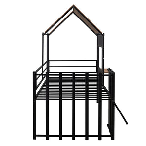 HomeRoots Black Twin Loft Bed - Stylish Solid Wood & Metal Frame with Under-Bed Space for Study & Storage 602179