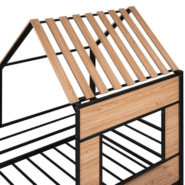 HomeRoots Black Twin Loft Bed - Stylish Solid Wood & Metal Frame with Under-Bed Space for Study & Storage 602179