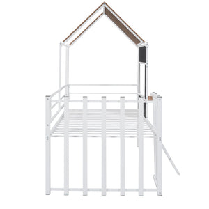 HomeRoots White Four Poster Metal Twin Loft Bed - Space-Saving Design with Modern Style for Small Rooms & Storage 602180