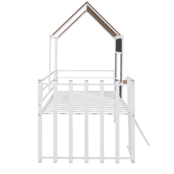 HomeRoots White Four Poster Metal Twin Loft Bed - Space-Saving Design with Modern Style for Small Rooms & Storage 602180