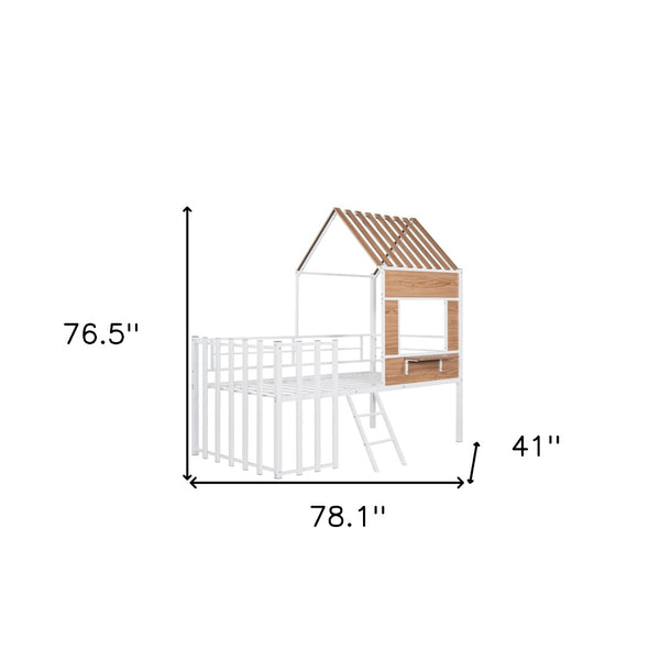 HomeRoots White Four Poster Metal Twin Loft Bed - Space-Saving Design with Modern Style for Small Rooms & Storage 602180