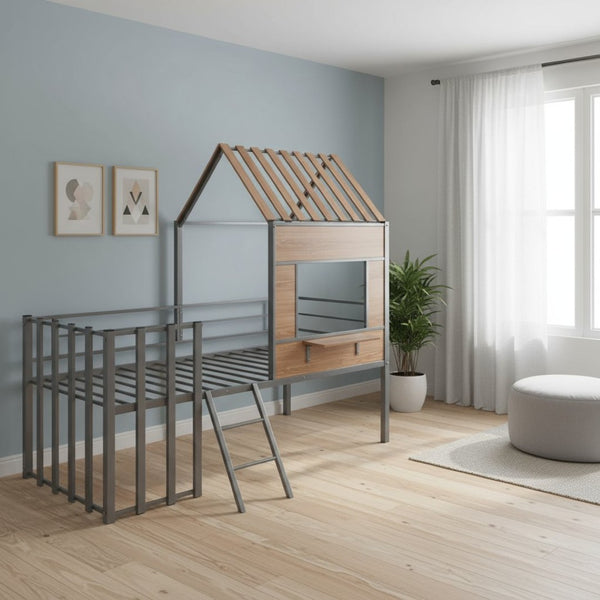 HomeRoots Silver Twin Loft Bed with Durable Wood and Metal Frame – Space-Saving Design for Stylish Bedrooms 602181
