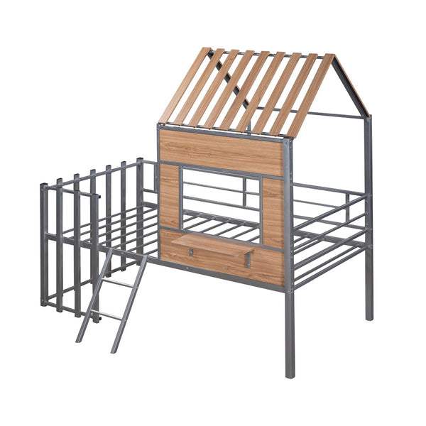 HomeRoots Silver Twin Loft Bed with Durable Wood and Metal Frame – Space-Saving Design for Stylish Bedrooms 602181
