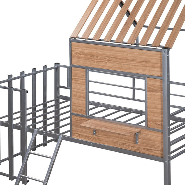 HomeRoots Silver Twin Loft Bed with Durable Wood and Metal Frame – Space-Saving Design for Stylish Bedrooms 602181