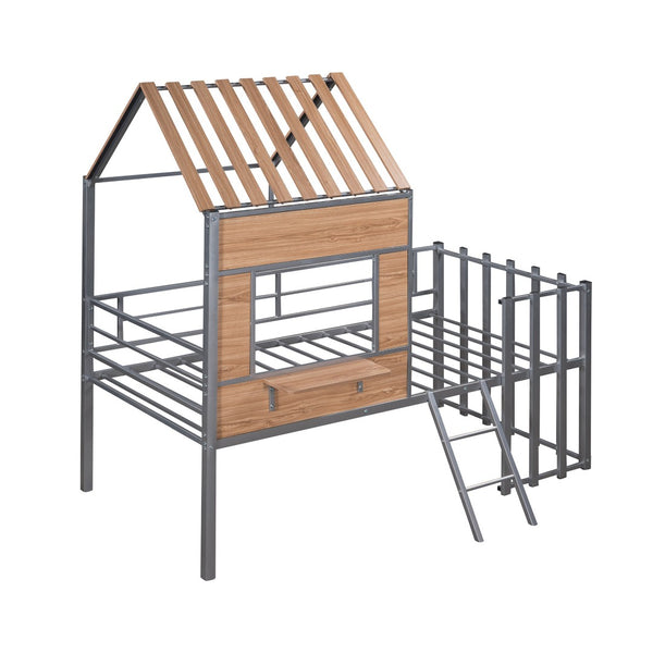 HomeRoots Silver Twin Loft Bed with Durable Wood and Metal Frame – Space-Saving Design for Stylish Bedrooms 602181