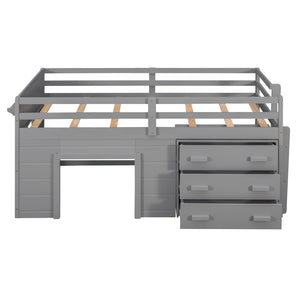 HomeRoots Gray Four Poster Twin Loft Bed with Integrated Shelves – Stylish Space-Saving Solution for Any Room! 602182