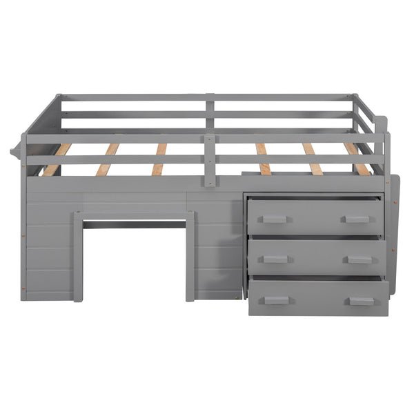 HomeRoots Gray Four Poster Twin Loft Bed with Integrated Shelves – Stylish Space-Saving Solution for Any Room! 602182