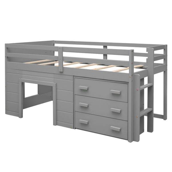 HomeRoots Gray Four Poster Twin Loft Bed with Integrated Shelves – Stylish Space-Saving Solution for Any Room! 602182
