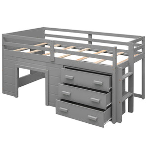 HomeRoots Gray Four Poster Twin Loft Bed with Integrated Shelves – Stylish Space-Saving Solution for Any Room! 602182