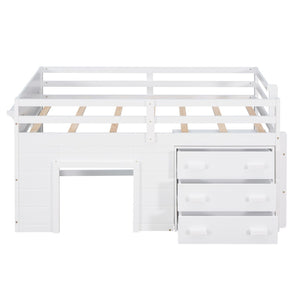 HomeRoots White Four Poster Twin Loft Bed with Built-In Drawers, Clean Design & Space-Saving Storage Solution 602183