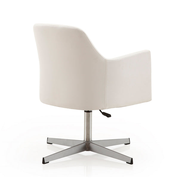 English Elm Pelo Vegan Leather Swivel Lounge Chair with Adjustable Height, Polished Chrome Base & Foam Comfort White B365P397965