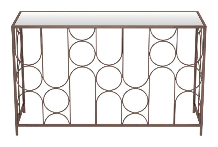 Homeroots 50" Stylish Clear And Bronze Glass Console Table With Modern Steel Geometric Design For Any Room   602185