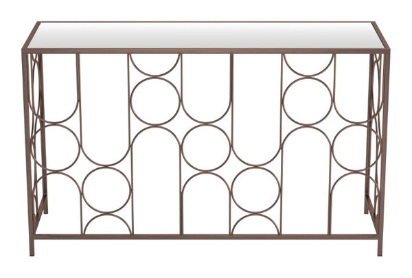 Homeroots 50" Stylish Clear And Bronze Glass Console Table With Modern Steel Geometric Design For Any Room   602185