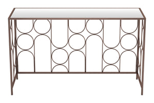Homeroots 50" Stylish Clear And Bronze Glass Console Table With Modern Steel Geometric Design For Any Room   602185