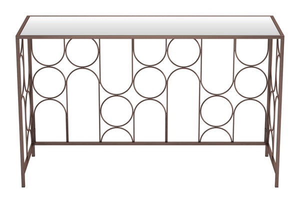 Homeroots 50" Stylish Clear And Bronze Glass Console Table With Modern Steel Geometric Design For Any Room   602185