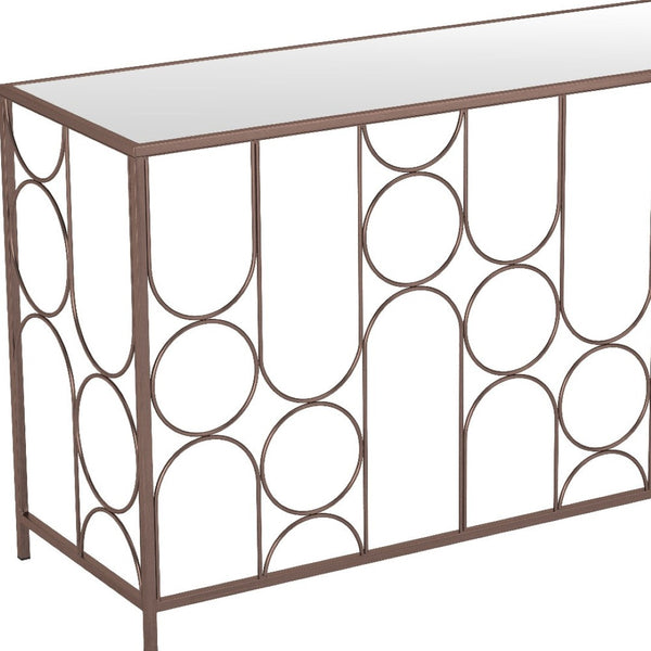Homeroots 50" Stylish Clear And Bronze Glass Console Table With Modern Steel Geometric Design For Any Room   602185