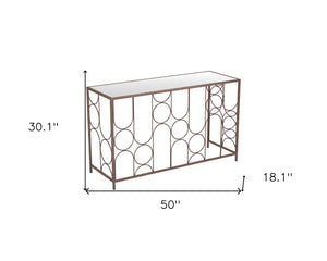 Homeroots 50" Stylish Clear And Bronze Glass Console Table With Modern Steel Geometric Design For Any Room   602185