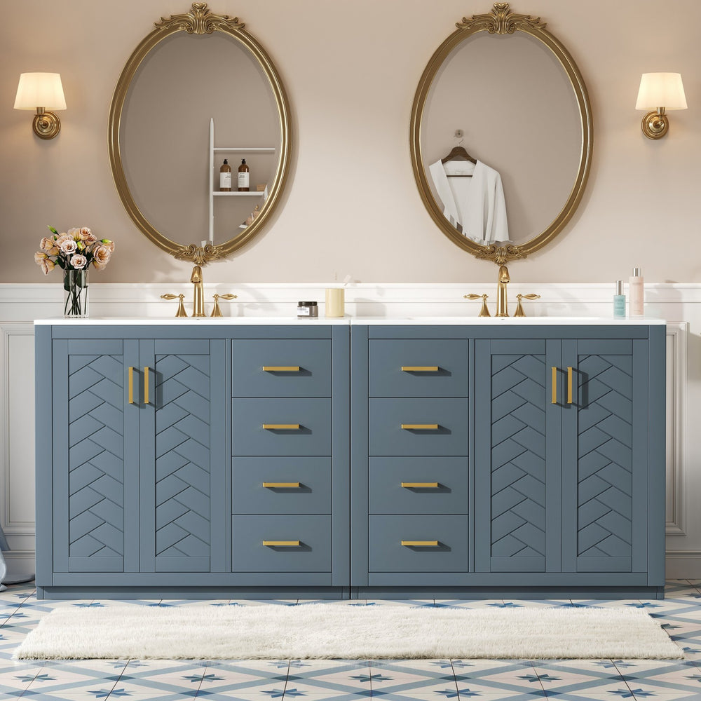 English Elm 72'' Modern Blue Bathroom Vanity With Ceramic Sink, Soft-Closing Drawers & Solid Wood Frame Storage N710SS00013C