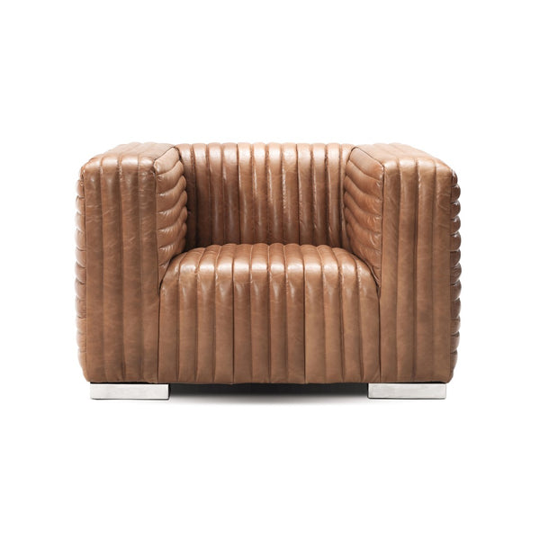 Canyon Chair Chrome Metal, Light Brown Top Grain Leather C6021C-1 Zentique