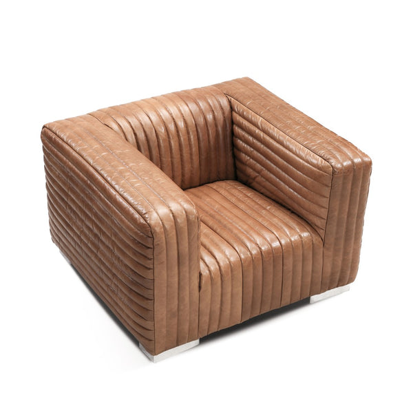 Canyon Chair Chrome Metal, Light Brown Top Grain Leather C6021C-1 Zentique