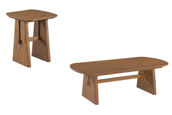 Basset Mirror Knox End Table - Modern Solid Pine Accent Table With Warm Brown Finish & Unique Grain Patterns Natural Pine Wood 6022-lr-250