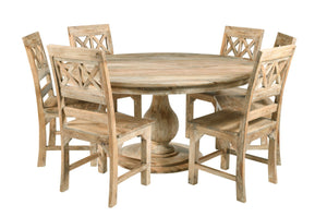 HomeRoots Seven Piece Natural Solid Wood Dining Set with Six Cross-Back Chairs for Timeless Elegance 602201