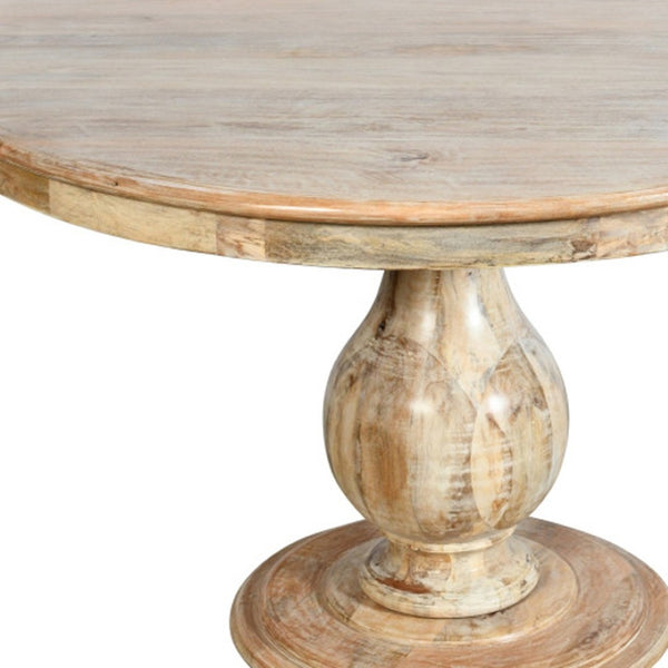 HomeRoots Five Piece Natural Solid Wood Dining Set with Round Table & Ivory Upholstered Chairs for Comfort 602202