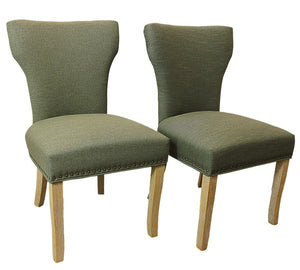 HomeRoots Five-Piece Natural Solid Wood Dining Set: Round Table & 4 Linen Upholstered Chairs for Cozy Spaces 602204