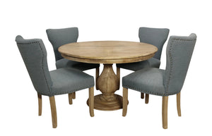 HomeRoots Five-Piece Natural Solid Wood Dining Set: Round Table & Upholstered Chairs for Cozy Gatherings 602205