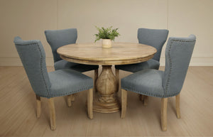 HomeRoots Five-Piece Natural Solid Wood Dining Set: Round Table & Upholstered Chairs for Cozy Gatherings 602205