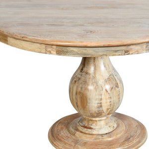 HomeRoots Five-Piece Natural Solid Wood Dining Set: Round Table & Upholstered Chairs for Cozy Gatherings 602205