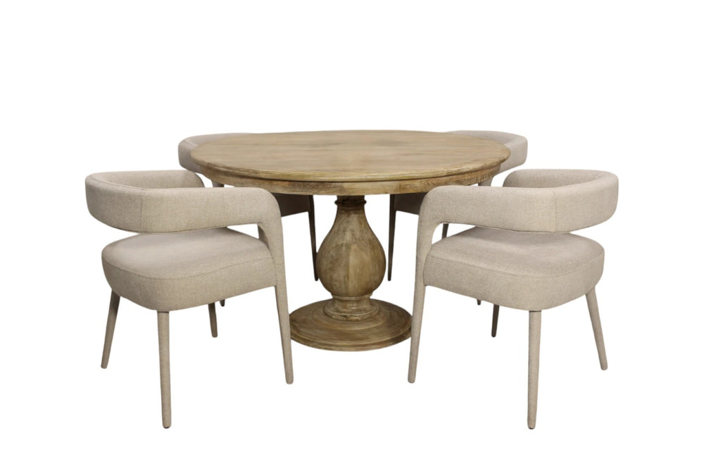 HomeRoots Five Piece Dark Brown Solid Wood Dining Set: Stylish Round Table with Four Elegant Chairs 602207